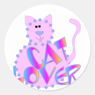 Sticker Rond Chemises et cadeaux Amoureux de les chats roses
