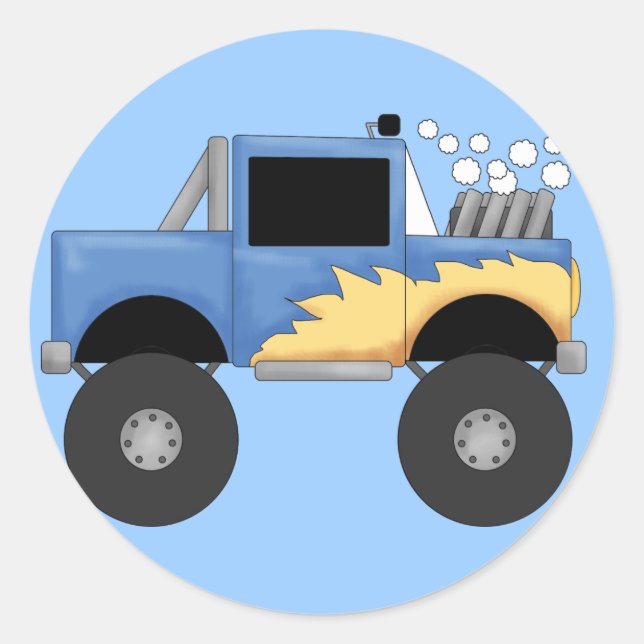 Sticker Rond Chemises et cadeaux Blue Monster Truck (Devant)