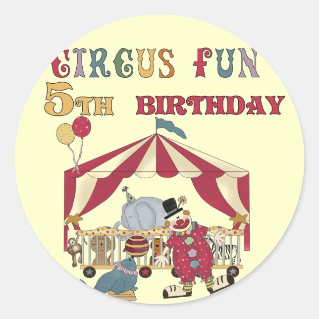 Sticker Rond Chemises et cadeaux Circus 5th Birthday (Devant)