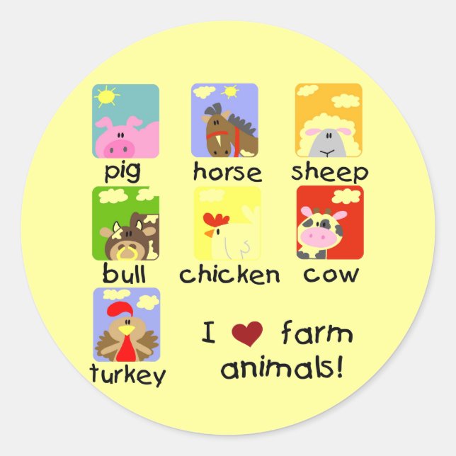 Sticker Rond Chemises et cadeaux d'animaux de ferme (Devant)