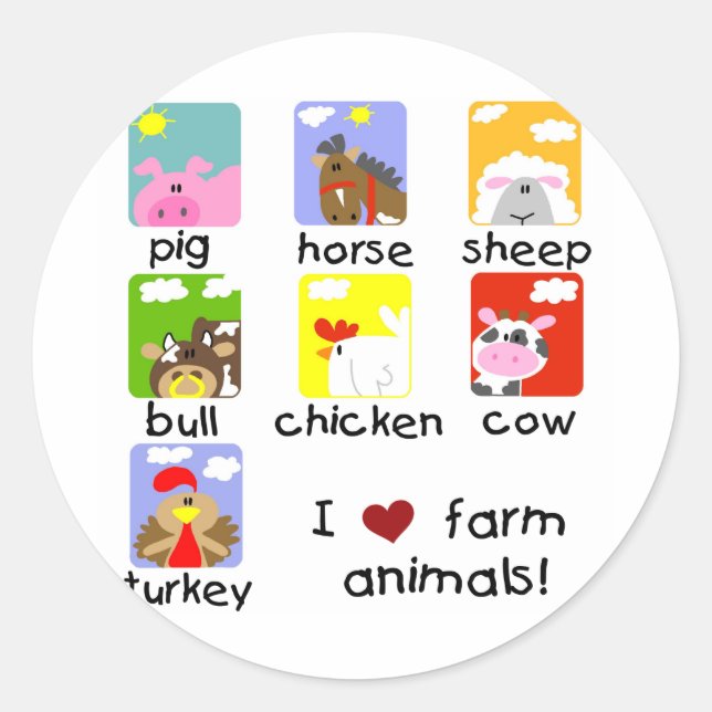 Sticker Rond Chemises et cadeaux d'animaux de ferme (Devant)