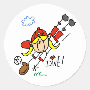 Sticker Rond Chemises et Cadeaux de Baseball Féminin Plongeant