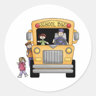 Sticker Rond Chemises et cadeaux de bus de l'école jaune