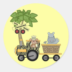 Sticker Rond Chemises et cadeaux de train singe et hippo
