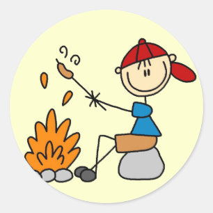Sticker Rond Chemises et Cadeaux pour Campeur Faisant Griller d