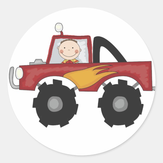 Sticker Rond Chemises et cadeaux Red Monster Truck (Devant)