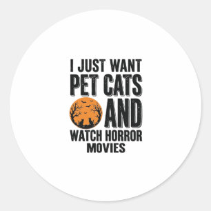 Sticker Rond Chemises Halloween Vintage Films d'Horreur Chats d