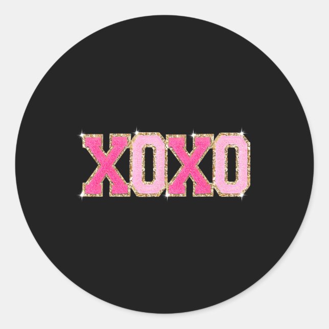 Sticker Rond Chenille Patch Pailleté Xoxo Saint Valentin Coeur (Devant)