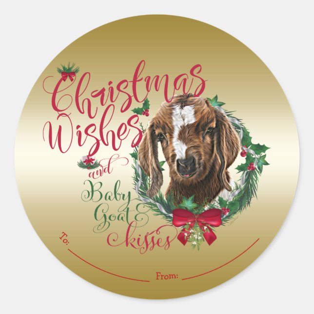 Sticker Rond CHÈQUE | voeux de Noël Bébé Chèvre Baisers Boer (Devant)