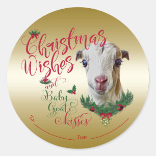 Sticker Rond CHÈQUE   voeux de Noël Bébé Chèvre Baisers LaManch