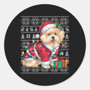 Sticker Rond Cher de Noël style de sueur laide Père Noël Bichon