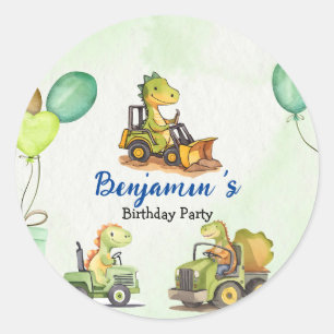 Sticker Rond Cher dinosaure de construction ballon de camion de