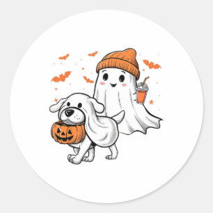 Sticker Rond Cher Fantôme Marcher Chien Coquette Chien Hallowee