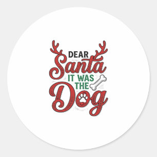 Sticker Rond Cher Père Noël C'était Le Chien Noël Chemise Desig