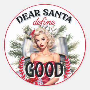 Sticker Rond Cher Père Noël Définir une bonne Pinup Rétro