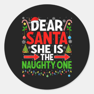 Sticker Rond Cher Père Noël Elle est coquine Un Couple de Noël 