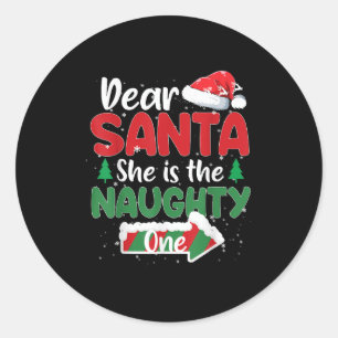 Sticker Rond Cher Père Noël, Elle Est La Mignonne Des Couples