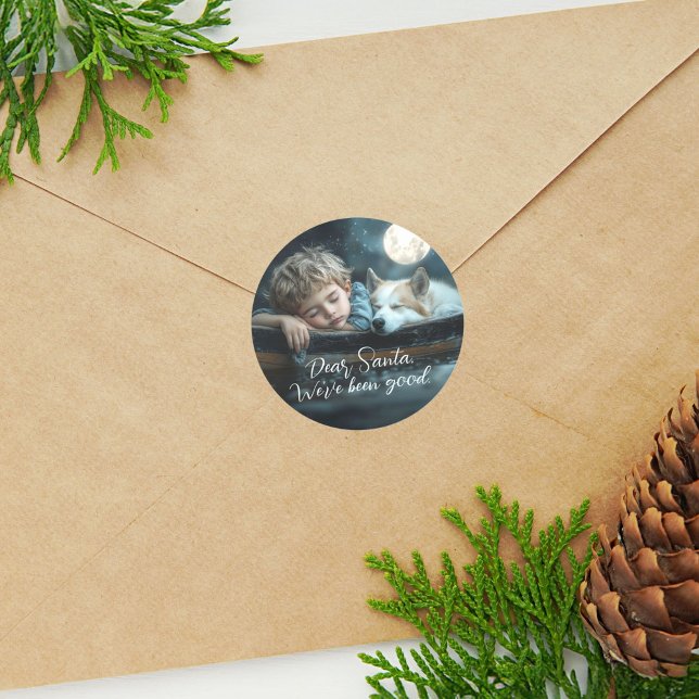 Sticker Rond Cher Père Noël Nous avons été sages Photo de vacan (Créateur téléchargé)