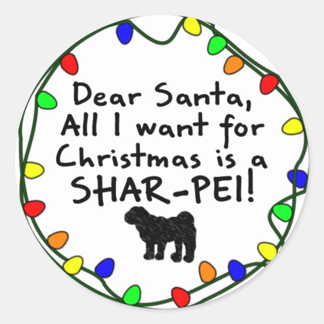 Sticker Rond Cher Père Noël Shar-Pei (Devant)