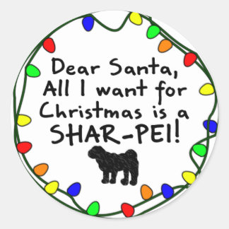 Sticker Rond Cher Père Noël Shar-Pei
