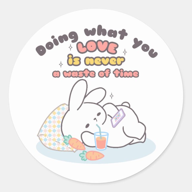 Sticker Rond Cherchez vos passions - Un Rappel de lapin douille (Devant)