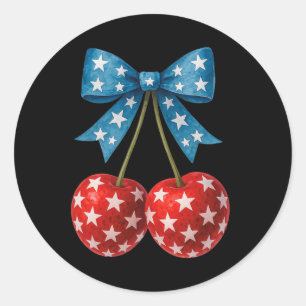 Sticker Rond Cherries American Flag Coquette Bow Cherry 4th Of