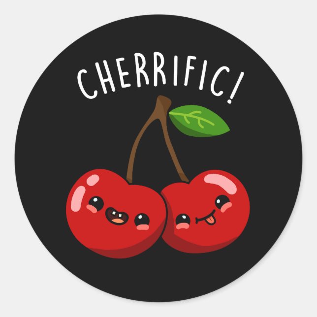 Sticker Rond Cherrific Funny Red Cherry Pun Dark BG (Devant)