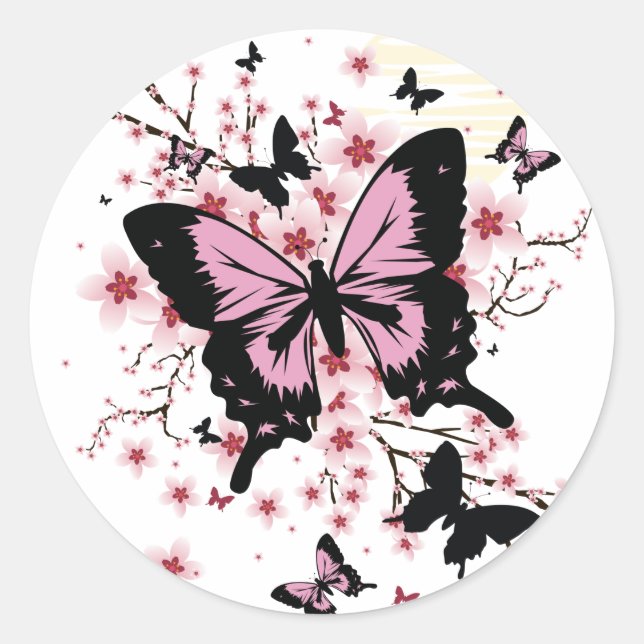 Sticker Rond Cherry Blossom Butterflies  (Devant)