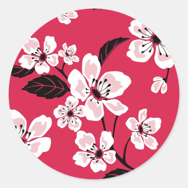 STICKER ROND CHERRY BLOSSOM - CARRÉ SAKURA (ROUGE) (Devant)