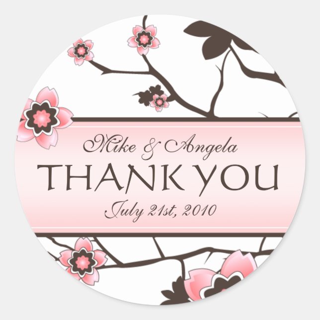 Sticker Rond Cherry Blossom Merci Mariage moderne (Devant)