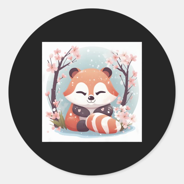Sticker Rond Cherry Blossom Rêve Panda Rouge T Melson Il (Devant)