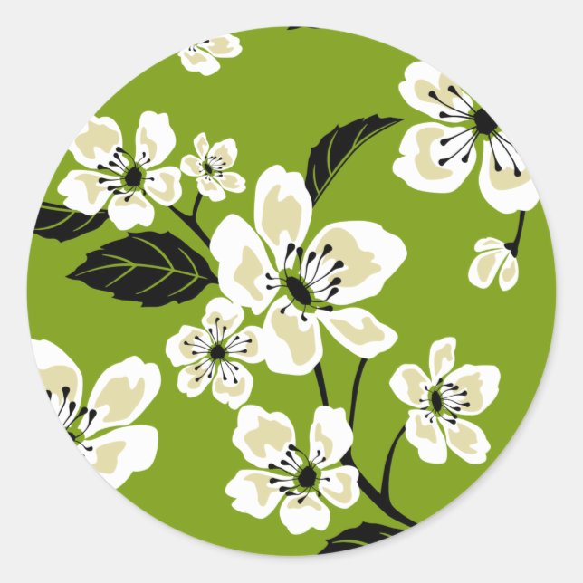 STICKER ROND CHERRY BLOSSOM - SAKURA (MATCHA GREEN) (Devant)