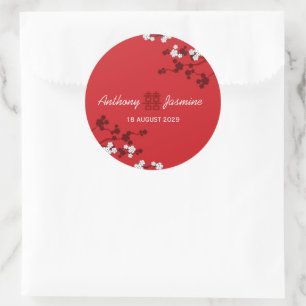 Sticker Rond Cherry Blossoms double bonheur Mariage chinois