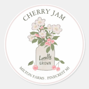 Sticker Rond Cherry Jam Mason Jar Jelly