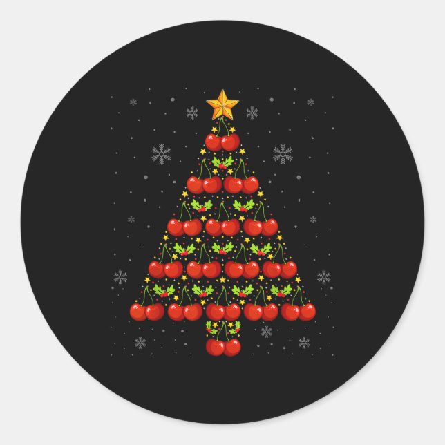 Sticker Rond Cherry Lover Christmas Tree Lights Santa Hat Cherr (Devant)