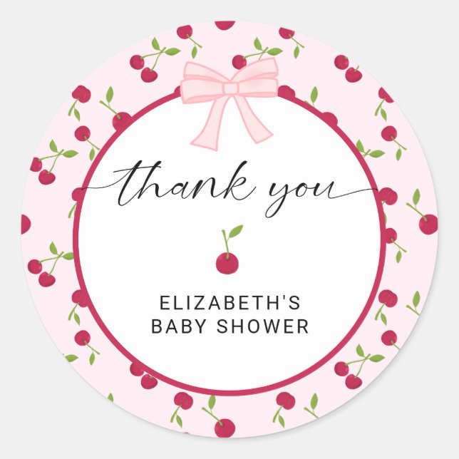 Sticker Rond Cherry On Top Baby Shower Coquette Thank You (Devant)