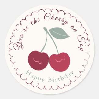 Sticker Rond Cherry On Top Botanical Birthday