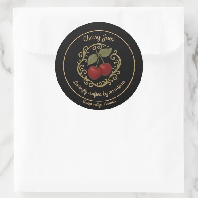 Sticker Rond Cherry Radiance – Artisan Jam Label (Sac)