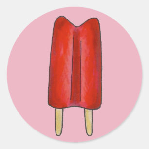 Sticker Rond Cherry Red Twin Pop Popsicle Ice Lolly Popsicles