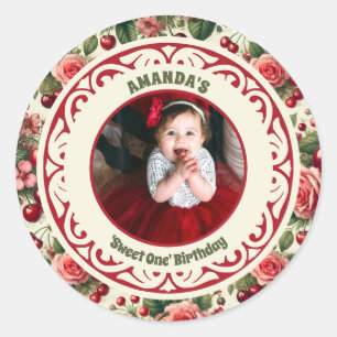 Sticker Rond Cherry vintage 'Sweet One' 1er Anniversaire Photo