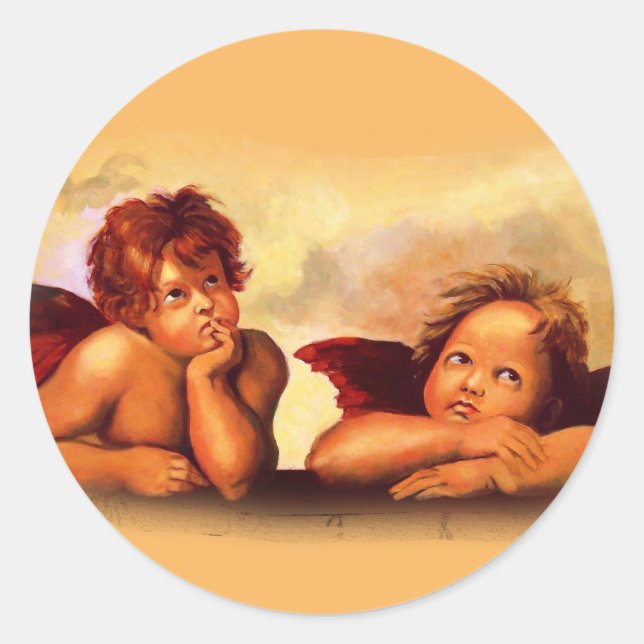 Sticker Rond Cherubs, Angels, Après Raphael : Oeuvre D'Origine (Devant)
