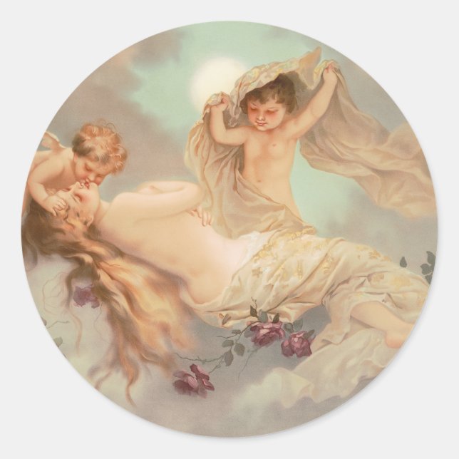 Sticker Rond Cherubs esthétiques imprimer Valentines Day (Devant)