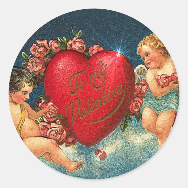 Sticker Rond CHERUBS & HEARTS par SHARON SHARPE (Devant)