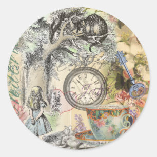 Sticker Rond Cheshire Chat Alice Wonderland Classic