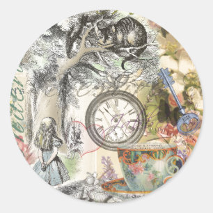 Sticker Rond Cheshire Chat Alice Wonderland Classic