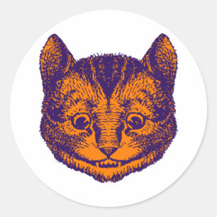 Sticker Rond Cheshire Chat Enclavé violet orange orange