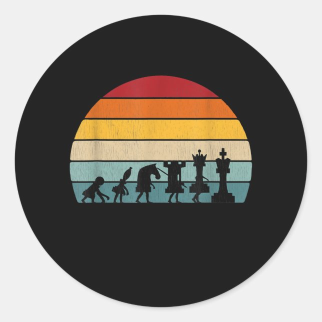 Sticker Rond Chess Evolution Cadeau Vintage Rétro Pour Un Échec (Devant)