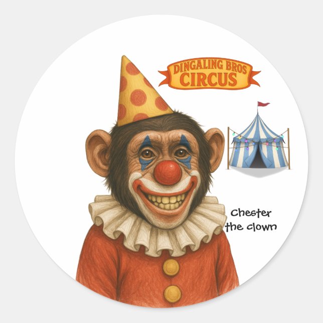 Sticker Rond Chester the chimp clown (Devant)