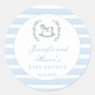 Sticker Rond Cheval à bascule bleu classique boho shower pour b