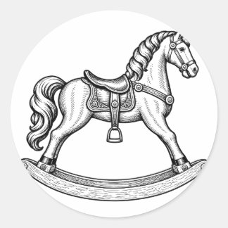Sticker Rond Cheval à bascule victorien Gravure Nurserie vintag